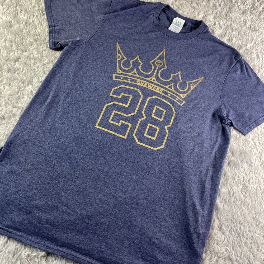 Milwaukee Brewers Shirt Adult Medium Blue Gold Prince Fielder Crown MLB SGA Tee